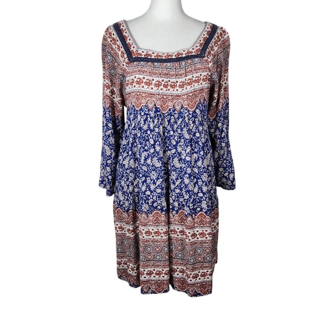 Blu Pepper Blue and Red Floral Boho Mini Dress Size Medium Cute Boho Dress